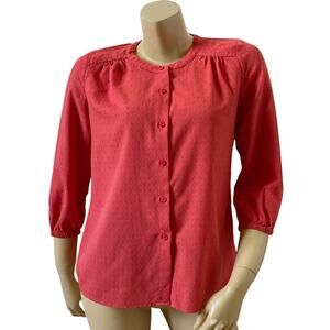 BANANA REPUBLIC Womens Size XS Red 3/4 Sleeve Embroidered Button Front Shirt
